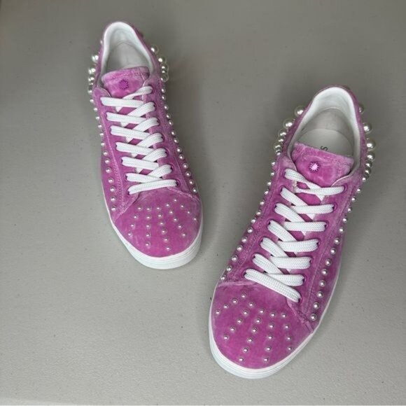 Stuart Weitzman Goldie Sneakers Pearl Embellished Cotton Candy Size 8.5 fits a 9 - Picture 2 of 11